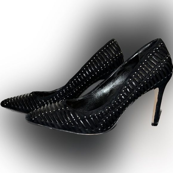 Vince Camuto black suede/studded heels - Picture 2 of 6